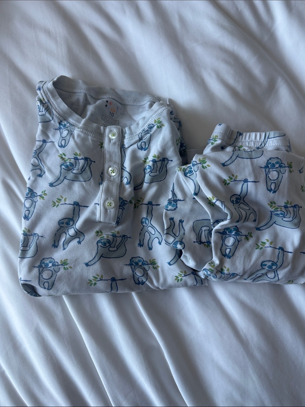 Roller Rabbit White and Blue Sloth Print Kids Pajama Set